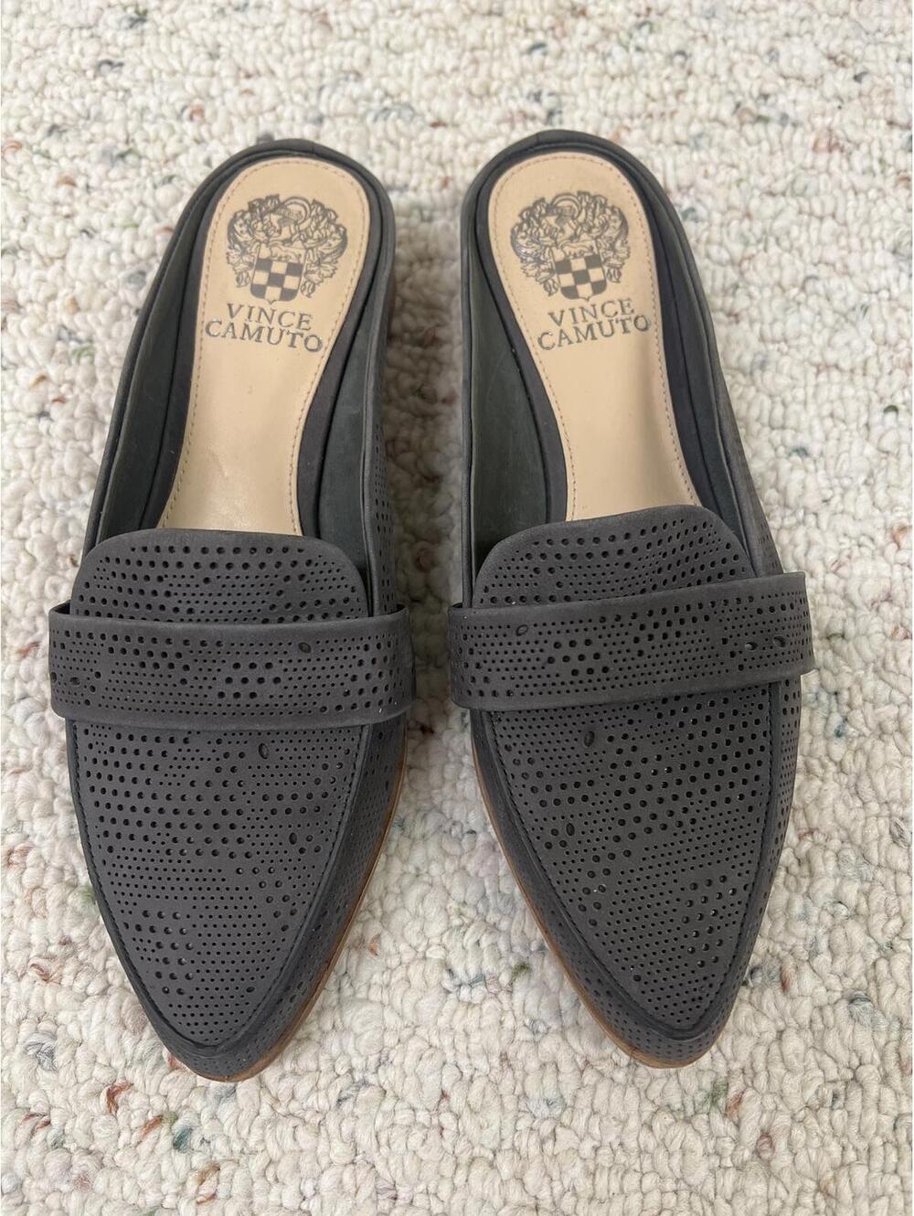 Vince Camuto Women's Gray Perforated Pointed Toe Slip-On Loafers